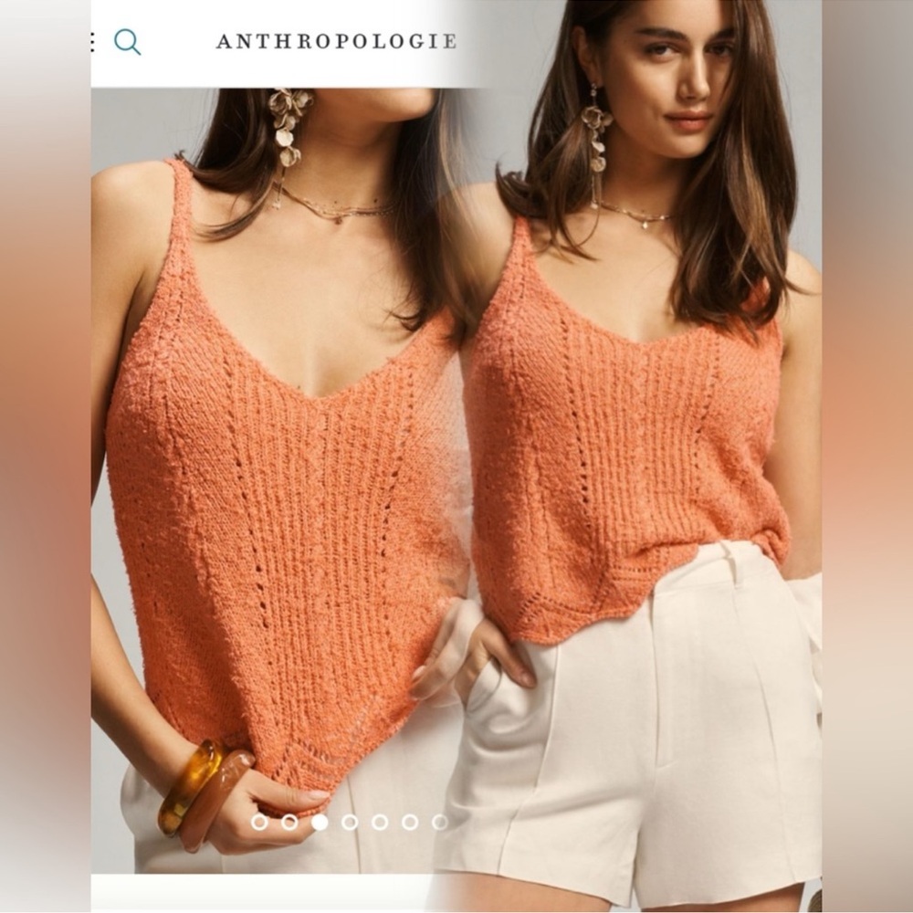 Anthropologie Orange Ribbed Camisole V-Neck Pointelle Tank Size M New With Tags
